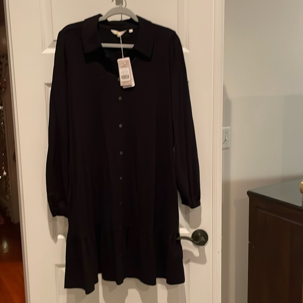 Boden, cotton long sleeve black dress.